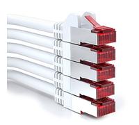 deleyCON 5x 0,25m CAT6 Cable Patch S/FTP PIMF Blindaje CAT-6 RJ45 Cable Red Ethernet LAN DSL Switch Router Modem Access Point Paneles Patch - Blanco