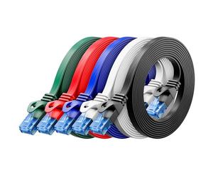 deleyCON 5x 0,5m CAT6 Cable de Red Plano 1000 Mbit Gigabit LAN - Cat 6 RJ45 Ethernet Patch Cable Instalación Delgado Plano - para Internet Switch Router Modem Patchpanel - Multicolor