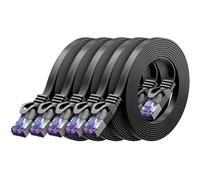 deleyCON 5x 1m Cable Red Plano CAT7 (CAT 7 con 10 Gbit/s) Gigabit LAN - RJ45 Ethernet Patch Largo Plano - para Internet Switch Router Modem Patchpanel - Negro