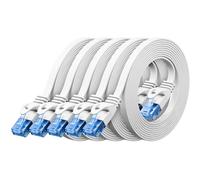 deleyCON 5x 2m CAT6 Cable de Red Plano 1000 Mbit Gigabit LAN - Cat 6 RJ45 Ethernet Patch Cable Instalación Delgado Plano - para Internet Switch Router Modem Patchpanel - Blanco