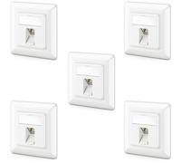 deleyCON 5x Toma de Red CAT6a Empotrada con RJ45 Keystone - 10 Gbps, STP Blindada, Caja de Datos para Cables Patch, Cables de Red, Cableado Ethernet, Gigabit LAN, Blanco