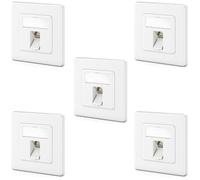 deleyCON 5x Toma de Red CAT7 1 Puerto - 10 Gigabit - Toma Empotrada Ethernet LAN/de Datos Blindada + 5x Conector Keystone CAT 7 RJ45 para Cable de Red DSL/Patch/Instalación - Blanco