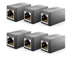 deleyCON 6 Piezas RJ45 Acoplamiento (1000 Mbit) Gigabit Cable LAN Cable de Extensión Ethernet Adaptador Conector Compatible con Cat8, Cat7, Cat6, Cat5 Patch Cable DSL PoE 2X RJ45 Socket - Negro