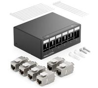 deleyCON 6 Puertos CAT7 Panel de Conexiones Conjunto con 6x CAT.7 Módulo RJ45 Keystone Jack STP 10 Gbit/s - Compatible con Cable de Instalación CAT6 CAT6a CAT7 CAT8 Ethernet LAN Cable de Red - Negro