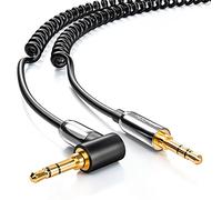 deleyCON 60cm Cable de Audio Estéreo AUX en Espiral - Jack 3,5mm Macho a Jack 3,5mm Macho en Ángulo de 90° - Conectores Chapados en Oro - Compatible con MP3-Player Smartphone Tablet TV Hi-Fi
