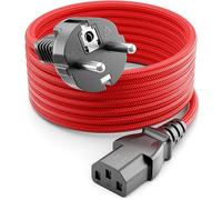 deleyCON 7,5m Cable Alimentación - Línea Nylon - Conexión Corriente Energía 3 Polos Conector Tipo F a C13 Hembra PC Ordenador Monitor Impresora Proyector - Rojo