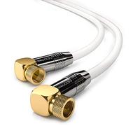 deleyCON 7,5m Cable de Antena SAT - 4K Ultra HD Full HD HDTV - Cable Satélite Coaxial - 2x Acodado - Conector F (90°) a Conector F (90°) - Conectores Metálicos - Blanco