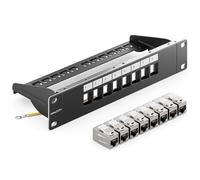 deleyCON 8 Port CAT 7 Panel Patch Modular 1 HE + 8x Acoplador RJ45 (Hembra a Hembra) Módulo Keystone CAT 7-10" Pulgadas Montaje Rack Servidor Compatible con CAT5 CAT6 CAT7 CAT8 Patch Cable Negro