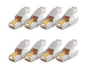 deleyCON 8x CAT 7 Conector de Red RJ45 Sin Herramientas Apantallado Enchufe de Red 10 Gbit/s 600 MHz Para Cable de Conexión Rígido Cable en Crudo Conector de Enchufe RJ45 Ethernet Cable de Parcheo