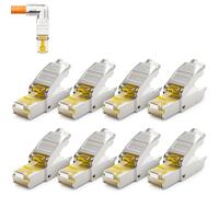 deleyCON 8x Conector de Red CAT 8 RJ45 en ángulo 90° Sin Herramientas, Blindado, 40 Gbit/s, para Cable de Instalación Rígido (Cable en Bruto) - Ethernet LAN DSL Patch