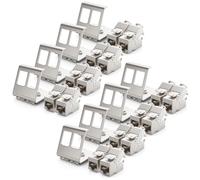deleyCON 8x Módulo de Conector Keystone CAT6a con 8x Adaptador de Carril de 2 Puerto como Conjunto Apantallamiento STP Metálico Toma RJ45 Red de 10 Gbit/s Montaje a Presión para Rieles DIN de 35mm