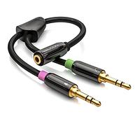 deleyCON Adaptador de Auriculares para PC - Cable Divisor en Y de Audio Estéreo - Jack 3,5mm 1x Hembra a 2X Machos - Auriculares Gaming con Micrófono para PC u Ordenador Portátil