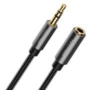 deleyCON Cable auxiliar de 5 m de extensión de 3,5 mm, cable de audio jack, cable de extensión estéreo, cable de algodón y conector de metal, teléfono móvil, smartphone, tableta, auriculares, receptor