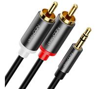 deleyCON Cable de audio de 15 m a RCA RCA de 3,5 mm, cable convertidor para teléfono móvil y smartphone a receptor HiFi, clavija AUX de 3,5 mm a conector RCA (extra fino y flexible)
