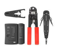 deleyCON Cable de Red Juego de Herramientas de 4 Piezas con Estuche Probador de Cable con Pinza LSA Herramienta para Pelar Pinza de Aislamiento Cable para Redes Informáticas LAN CAT RJ11 RJ12 RJ45
