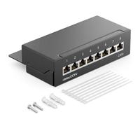 deleyCON CAT6 Patch Panel El Panel de Corrección 8 Puertos Escritorio y Montaje en Pared - Blindado - Enchufe 8x RJ45 - TIA568A TIA568B - Negro