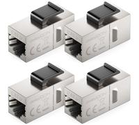deleyCON CAT6 RJ45 Keystone Acoplador (Set de 4 Unidades) - STP, RJ45 Hembra a Hembra, 1 Gbit/s, 250 MHz, Acoplamiento LAN 1:1, Cobre Niquelado - Plata