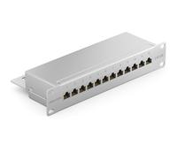 deleyCON CAT6a Patch Panel El Panel de Corrección 12 Puertos Escritorio 10" Pulgadas el Montaje en Rack Ensamblaje del Servidor 12x RJ45 Blindado TIA568A TIA568B - Gris Claro