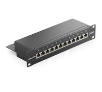 deleyCON CAT6a Patch Panel El Panel de Corrección 12 Puertos Escritorio 10" Pulgadas el Montaje en Rack Ensamblaje del Servidor 12x RJ45 Blindado TIA568A TIA568B - Negro