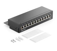 deleyCON CAT6a Patch Panel El Panel de Corrección 12 Puertos Escritorio y Montaje en Pared - Blindado - Enchufe 12x RJ45 - TIA568A TIA568B - Negro