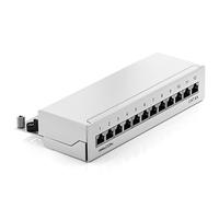 deleyCON CAT6a Patch Panel El Panel de Corrección 12 Puertos Escritorio y Montaje en Pared - Blindado - Enchufe 12x RJ45 - TIA568A TIA568B - Gris Claro