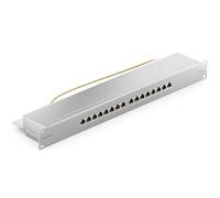 deleyCON CAT6a Patch Panel El Panel de Corrección 16 Puertos Escritorio 19" Pulgadas el Montaje en Rack Ensamblaje del Servidor 16x RJ45 Blindado TIA568A TIA568B - Gris Claro