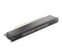 deleyCON CAT6a Patch Panel El Panel de Corrección 16 Puertos Escritorio 19" Pulgadas el Montaje en Rack Ensamblaje del Servidor 16x RJ45 Blindado TIA568A TIA568B - Negro