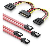 deleyCON Juego de 2x Cables SATA III Con Enchufe Recto + Cable Adaptador de Alimentación Para Disco Duro SSD HDD
