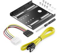 deleyCON Marco de Montaje para Discos Duros de 2,5 SSD a 3,5 Adaptador Marco Desmontable Soporte de Montaje Rieles Incl. Tornillos Adaptador de Corriente Cable SATA y Destornillador - Negro
