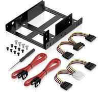 deleyCON Marco de Montaje SET para 2 Discos Duros de 2,5" SSD a Adaptador de 3,5" Soporte de Marco Extraíble Incl. Tornillos 2 Cables SATA 2 Adaptadores de Corriente y Destornillador