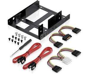 deleyCON Marco de Montaje SET para 2 Discos Duros de 2,5" SSD a Adaptador de 3,5" Soporte de Marco Extraíble Incl. Tornillos 2 Cables SATA 2 Adaptadores de Corriente y Destornillador