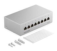deleyCON Panel de Parcheo CAT 6a Panel de Distribución de 8 Puertos 1HE Montaje en Escritorio y Pared Con Apantallamiento 8x Tomas RJ45 LAN Cable de Red de Instalación TIA568A & B RAL 7035 Gris Claro