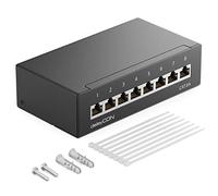 deleyCON Panel de Parcheo CAT 6a Panel de Distribución de 8 Puertos 1HE Montaje en Escritorio y Pared Con Apantallamiento 8x Tomas RJ45 LAN Cable de Red de Instalación TIA568A TIA568B RAL 9005 Negro