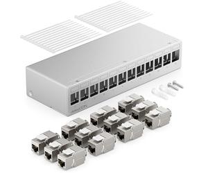 deleyCON Panel de Parcheo de 12 Puertos Panel de Distribución 1U + 12x Módulos RJ45 Keystone Jack STP CAT6a Compatible con Cable de Instalación CAT6 CAT6a CAT7 Cable de Red Ethernet LAN DSL - Gris