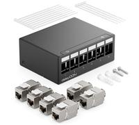 deleyCON Panel de Parcheo de 6 Puertos Panel de Distribución 1U + 6x Módulos RJ45 Keystone Jack STP CAT6a Compatible con Cable de Instalación CAT6 CAT6a CAT7 Cable de Red Ethernet LAN DSL - Negro