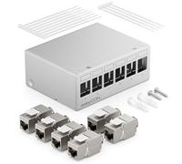 deleyCON Panel de Parcheo de 6 Puertos Panel de Distribución 1U + 6x Módulos RJ45 Keystone Jack STP CAT6a Compatible con Cable de Instalación CAT6 CAT6a CAT7 Cable de Red Ethernet LAN DSL - Gris