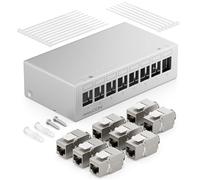 deleyCON Panel de Parcheo de 8 Puertos Panel de Distribución 1U + 8x Módulos RJ45 Keystone Jack STP CAT6a Compatible con Cable de Instalación CAT6 CAT6a CAT7 Cable de Red Ethernet LAN DSL - Gris