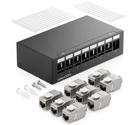 deleyCON Panel de Parcheo de 8 Puertos Panel de Distribución 1U + 8x Módulos RJ45 Keystone Jack STP CAT6a Compatible con Cable de Instalación CAT6 CAT6a CAT7 Cable de Red Ethernet LAN DSL - Negro