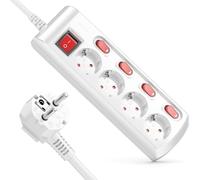 deleyCON Regleta de 4 Tomas Conmutable Individualmente Cable de 1,4m (4x Interruptor de Encendido/Apagado y 1x Interruptor Principal) Alimentación Regleta de Enchufes Base de Enchufe Múltiple - Blanco