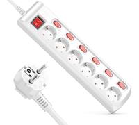 deleyCON Regleta de 6 Tomas Conmutable Individualmente Cable de 1,4m (6x Interruptor de Encendido/Apagado y 1x Interruptor Principal) Alimentación Regleta de Enchufes Base de Enchufe Múltiple - Blanco