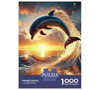delfín 1000 Piezas Papel Durable Dolphin Leaping Over Fiery Ocean Sunset Puzzle para Adultos Adultos Portátil Noche De Juegos En Familia Rompecabezas Atractivo 70x50cm/1000pcs