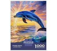 delfín 1000 Piezas Papel Durable Dolphin Leaping Over Sunset Ocean Puzzle para Adultos Adultos Portátil Noche De Juegos En Familia Rompecabezas Atractivo 52x38cm/1000pcs