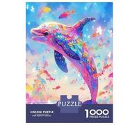 delfín 1000 Piezas Papel Durable Leaping Dolphin on Rainbow Coast Puzzle para Adultos Adultos Portátil Actividad Vinculación Familiar Rompecabezas Atractivo 38x26cm/1000pcs