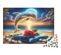 Delfín a la Luz de la Luna Puzzle de 1000 Piezas Papel para Adultos Playa Romántica Juego de Puzzle 1000 Piezas Relajante Familiar Decorativo Regalo 52x38cm/1000pcs