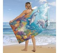 Delfín Abstracto, Animal, Acuarela, Vida Silvestre, Mundo Submarino, Colorido, Coral, Delfín Toallas De Ducha Sin Arena Toalla De Baño Ligero Sábana De Baño para Deportes Hotel Yoga 80X130Cm