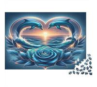 Delfín Amor océano Rosa Puzzles 1000 Piezas Papel Reciclado para Adultos Puzzle para Adultos Juego Educativo con desafío Excelente Idea de Regalo para niños a Partir de 12 años 38x26cm/1000pcs