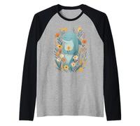 Delfín Con Flores Arte Impreso Lindo Decoración Camiseta Manga Raglan