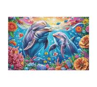 Delfín del mar Profundo Puzzles 1000 Piezas Decoración Hogar 3D Cute Animals Accompany Rompecabezas Familiar para Adultos Obra De Arte Colorido DIY Creativo 1000 PCS
