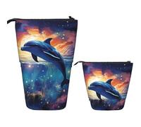 Delfín Del Océano Con Cielo Estrellado Colorido Retráctil Estuches Escolares Pop-Up Estuche Lapices Portable Organizador Cosmético Para Escolar Adolescentes Mujeres