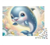 Delfín Dibujo Oceano Puzzle de 1000 Piezas Juego de Puzzle 1000 Piezas Puzzle para Adultos Decoración Relajación Regalo Familia 38x26cm/1000pcs